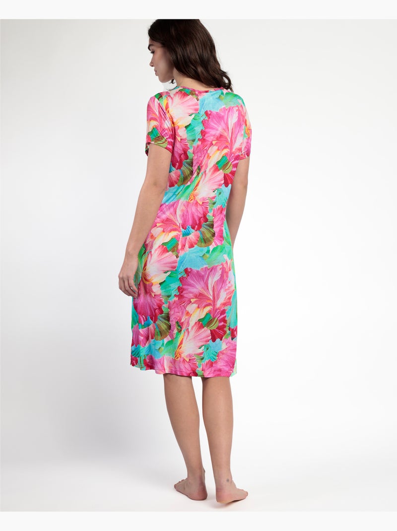 Chemise de nuit à manches courtes à fleurs lumineuses pour femme ADMAS GARDEN Rose fushia - Kiabi
