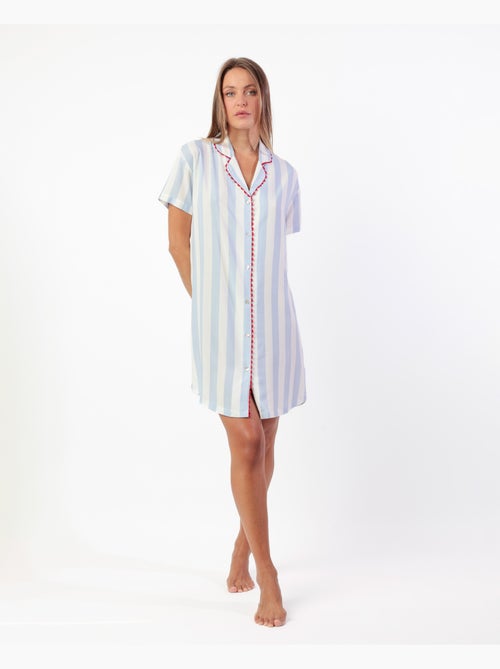 Chemise de nuit à manches courtes à rayures claires classiques pour femme ADMAS CLASSIC - Kiabi
