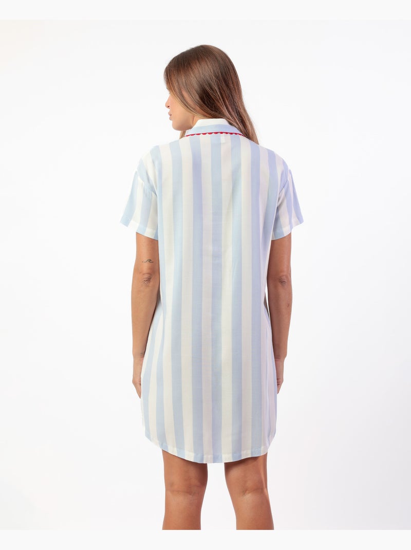Chemise de nuit à manches courtes à rayures claires classiques pour femme ADMAS CLASSIC Bleu - Kiabi