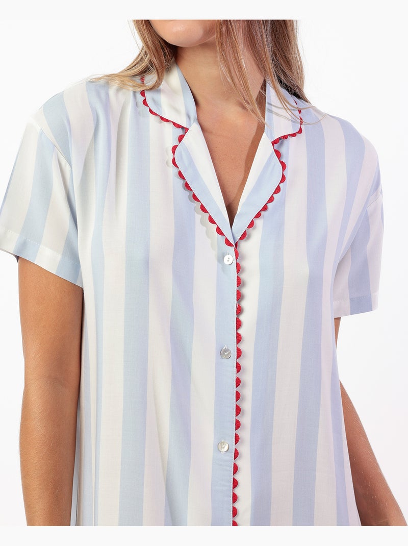 Chemise de nuit à manches courtes à rayures claires classiques pour femme ADMAS CLASSIC Bleu - Kiabi