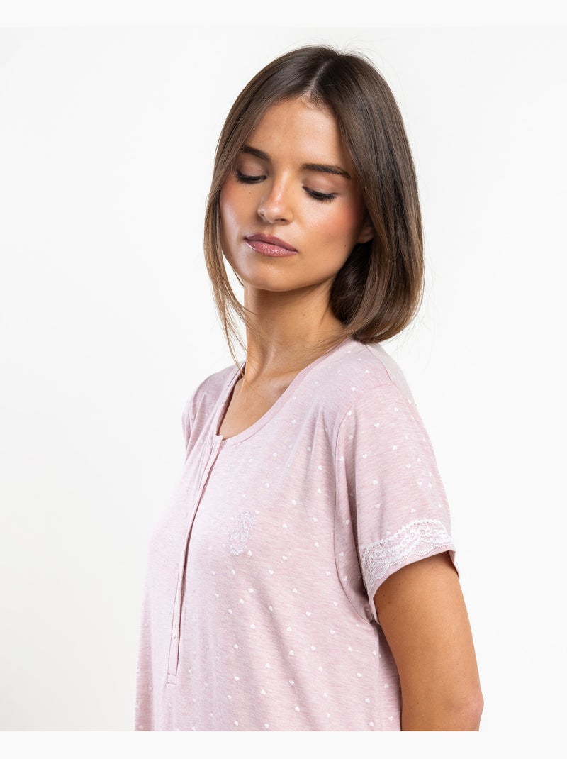 Chemise de nuit à manches courtes curs pour femme ADMAS CLASSIC Rose clair - Kiabi
