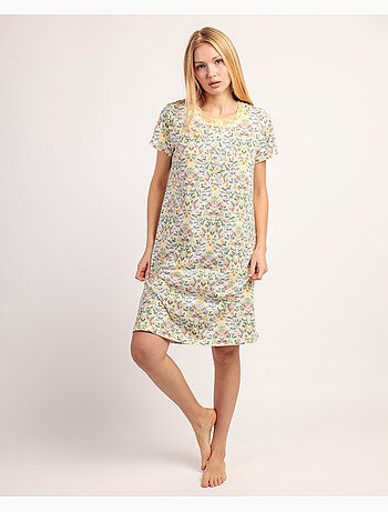 Chemise de nuit à manches courtes jaune ADMAS GARDEN pour femme
