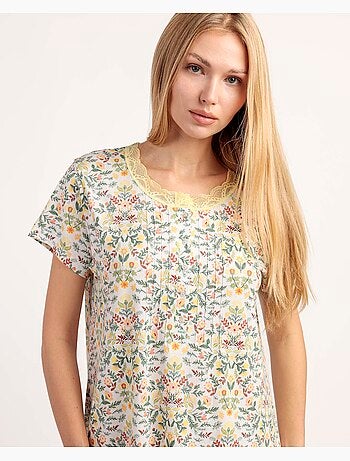 Chemise de nuit à manches courtes jaune ADMAS GARDEN pour femme