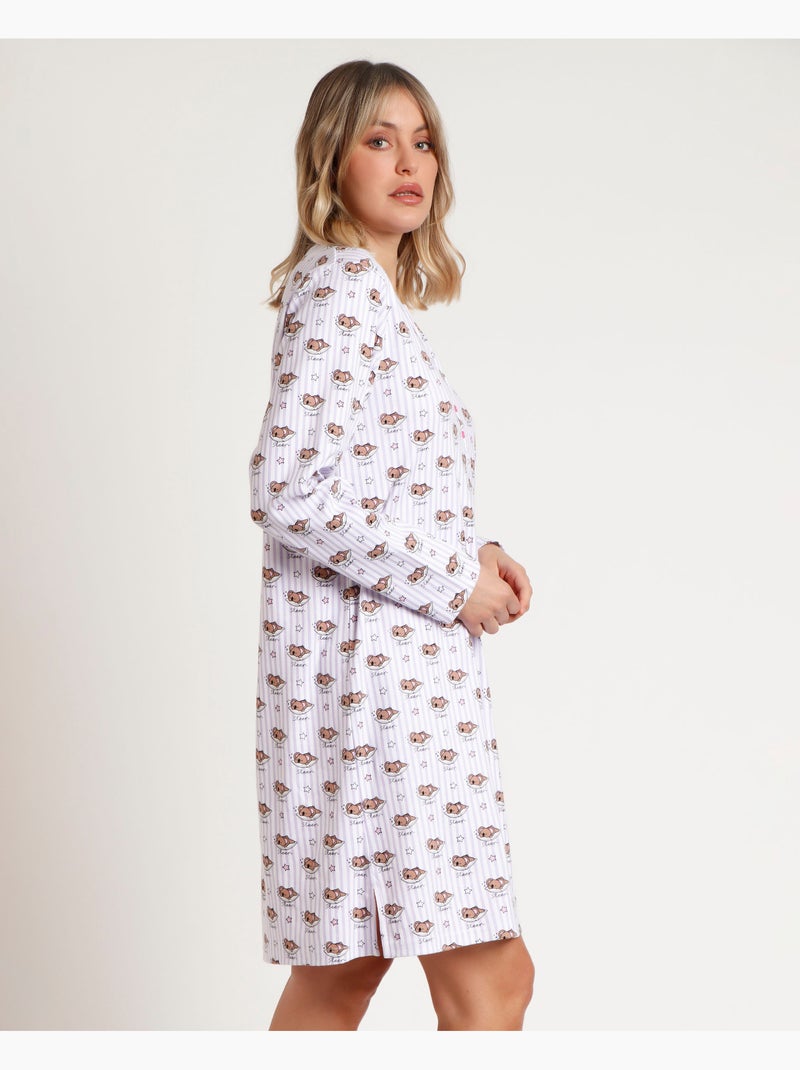 Chemise de nuit à manches longues ADMAS pour femme > Mauve - Kiabi