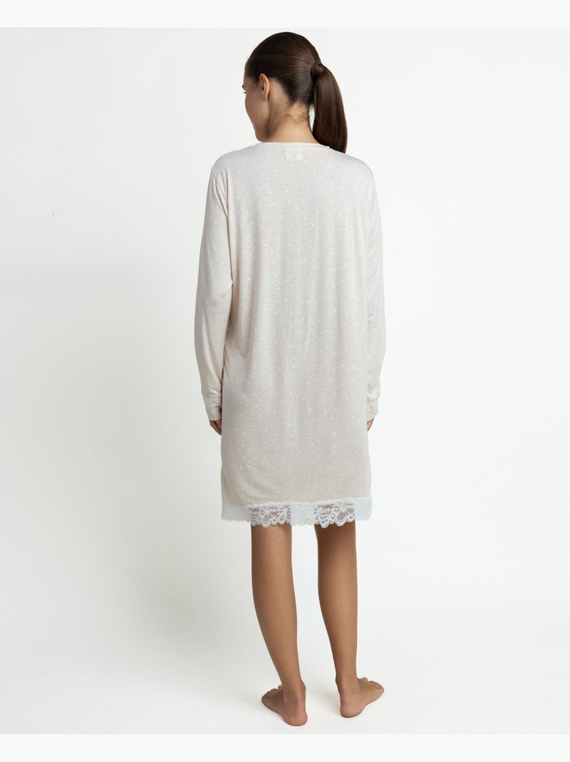 Chemise de nuit à manches longues et curs ouverts pour femme ADMAS CLASSIC Beige - Kiabi