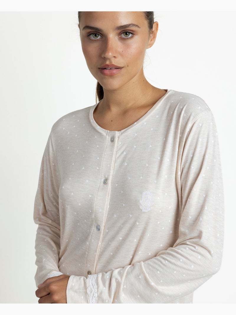 Chemise de nuit à manches longues et curs ouverts pour femme ADMAS CLASSIC Beige - Kiabi