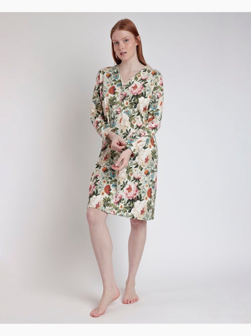 Chemise de nuit à manches longues et patte de boutonnage en cretonne pour femme ADMAS GARDEN - Kiabi Chemise de nuit à manches longues et patte de boutonnage en cretonne pour femme ADMAS GARDEN - Kiabi