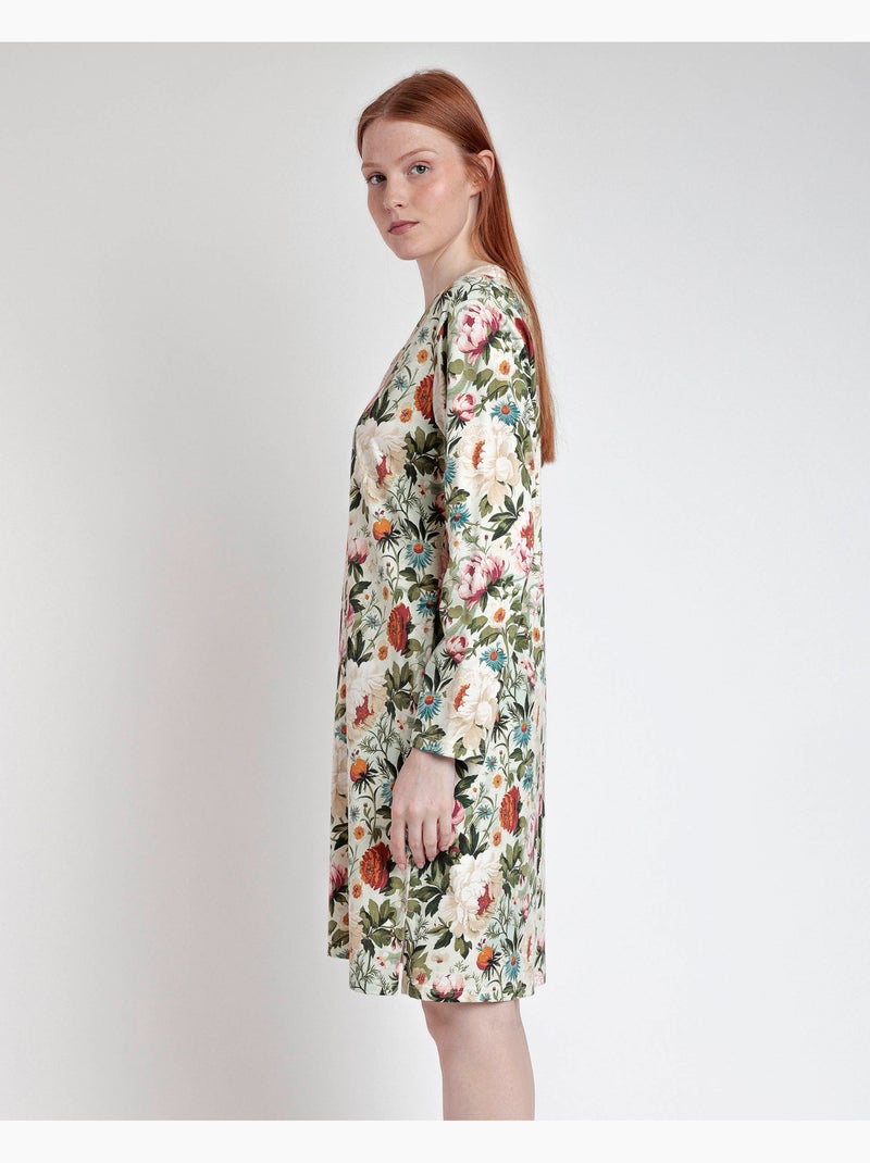 Chemise de nuit à manches longues et patte de boutonnage en cretonne pour femme ADMAS GARDEN Gris clair - Kiabi