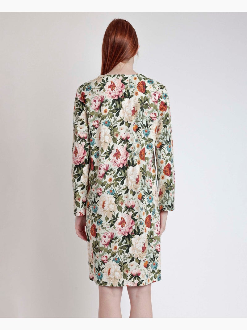 Chemise de nuit à manches longues et patte de boutonnage en cretonne pour femme ADMAS GARDEN Gris clair - Kiabi