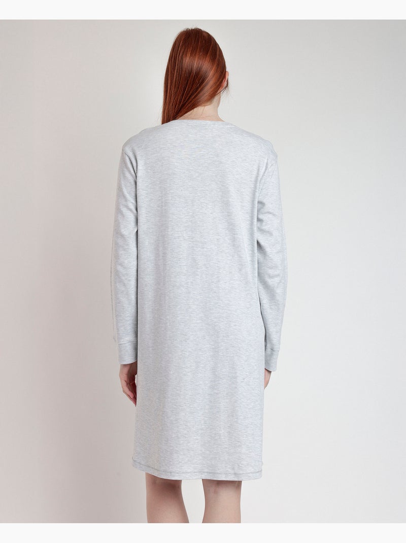 Chemise de nuit à manches longues et patte de boutonnage Marie pour femme Disney Gris chiné - Kiabi