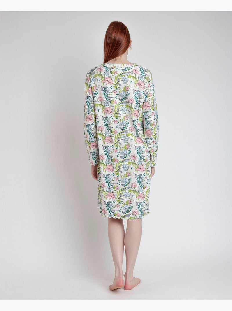 Chemise de nuit à manches longues et patte de boutonnage pour femme ADMAS GARDEN Autumn Garden Rose - Kiabi