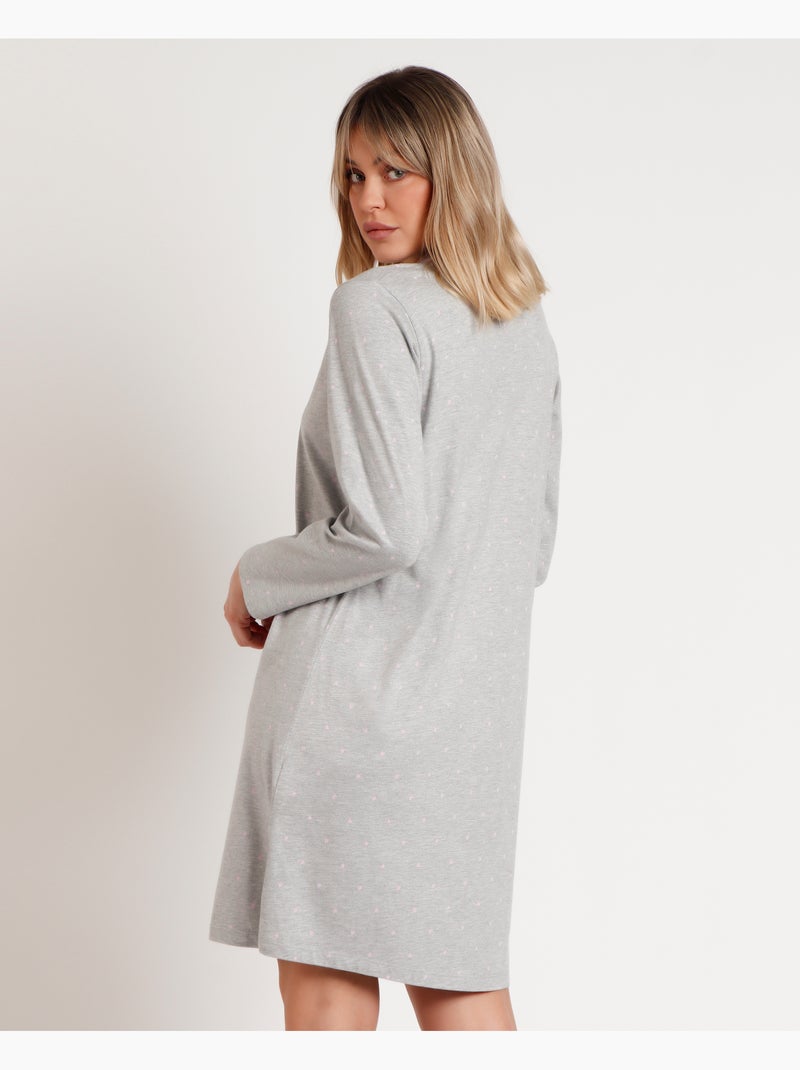 Chemise de nuit à manches longues pour femme admas classic à curs roses Gris chiné - Kiabi