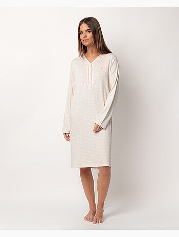 Chemise de nuit à manches longues pour femme ADMAS CLASSIC à pois et fleurs