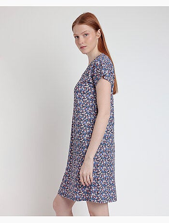 Chemise de nuit à manches tombantes ADMAS bleu et rose Liberty pour femme