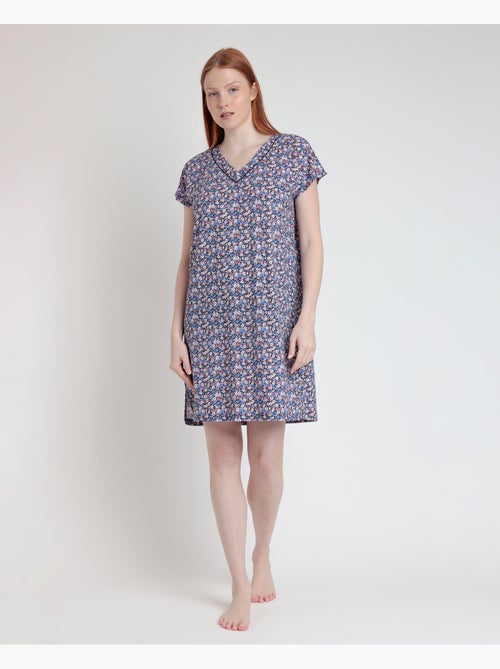 Chemise de nuit à manches tombantes ADMAS bleu et rose Liberty pour femme - Kiabi
