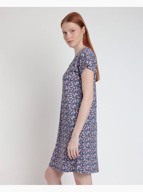 Chemise de nuit à manches tombantes ADMAS bleu et rose Liberty pour femme - Kiabi
