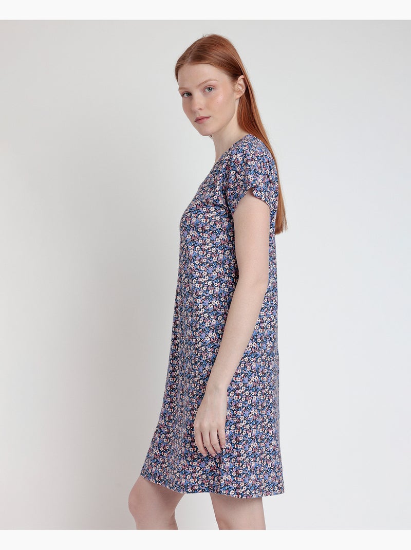 Chemise de nuit à manches tombantes ADMAS bleu et rose Liberty pour femme Bleu marine - Kiabi