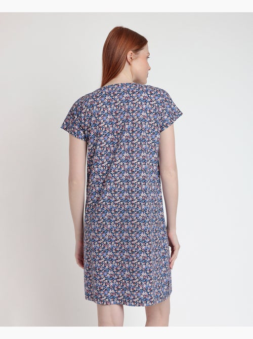 Chemise de nuit à manches tombantes ADMAS bleu et rose Liberty pour femme - Kiabi