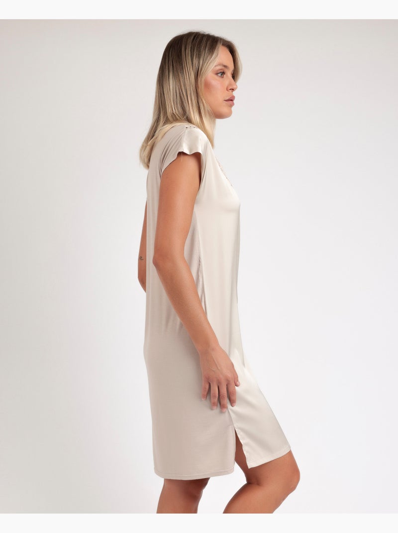 Chemise de nuit à manches tombantes en satin et guipure ADMAS CLASSIC pour femme Champagne - Kiabi