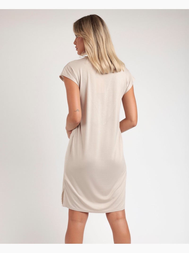 Chemise de nuit à manches tombantes en satin et guipure ADMAS CLASSIC pour femme Champagne - Kiabi
