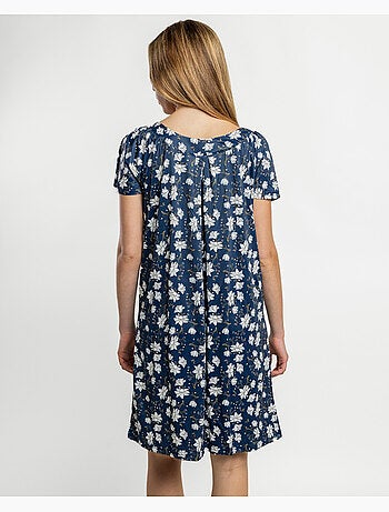 Chemise de nuit à manches tombantes et imprimé floral bleu marine pour femme ADMAS GARDEN