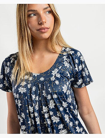 Chemise de nuit à manches tombantes et imprimé floral bleu marine pour femme ADMAS GARDEN