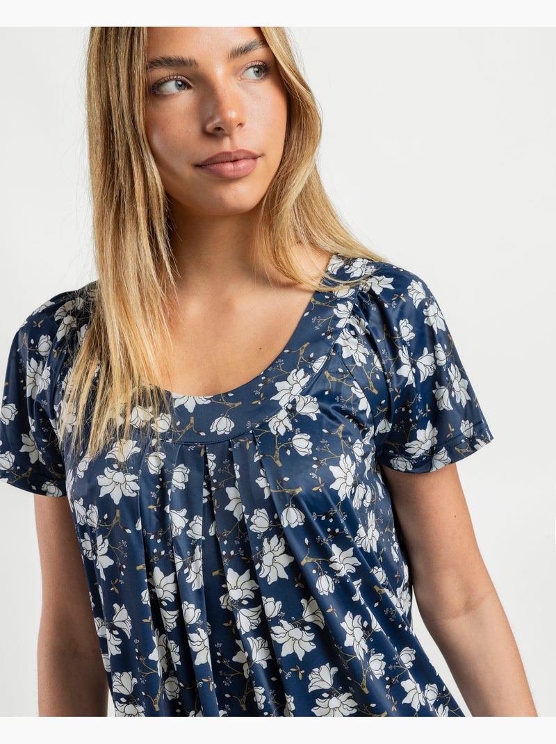 Chemise de nuit à manches tombantes et imprimé floral bleu marine pour femme ADMAS GARDEN Bleu marine - Kiabi