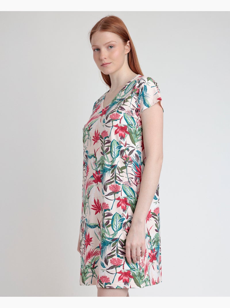 Chemise de nuit à manches tombantes Tropical Spirit pour femme ADMAS GARDEN Rouge - Kiabi