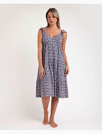 Chemise de nuit ADMAS bleu et rose à manches tombantes Liberty pour femme