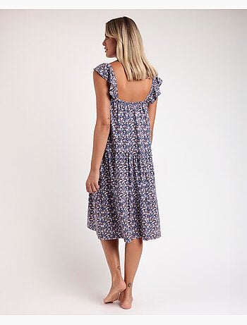 Chemise de nuit ADMAS bleu et rose à manches tombantes Liberty pour femme