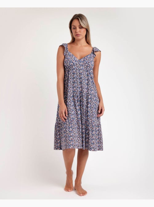 Chemise de nuit ADMAS bleu et rose à manches tombantes Liberty pour femme - Kiabi
