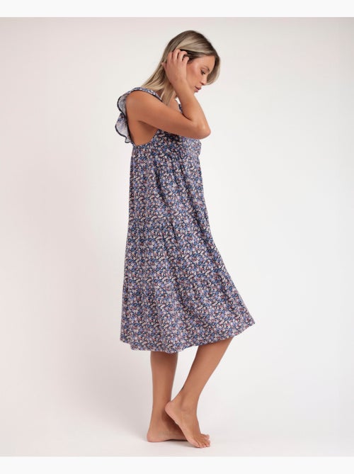 Chemise de nuit ADMAS bleu et rose à manches tombantes Liberty pour femme - Kiabi