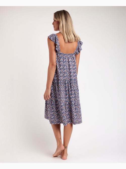 Chemise de nuit ADMAS bleu et rose à manches tombantes Liberty pour femme - Kiabi