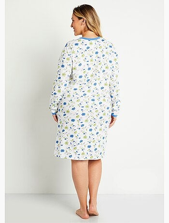 Chemise de nuit boutonnée coton imprimé mi longue - Afibel