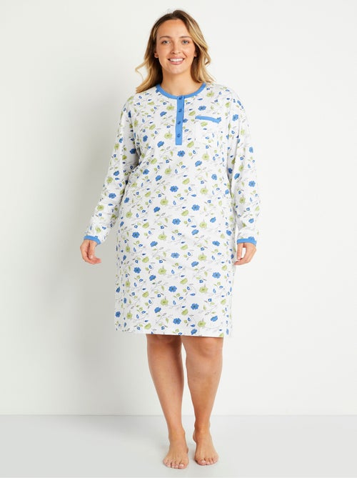Chemise de nuit boutonnée coton imprimé mi longue - Afibel - Kiabi