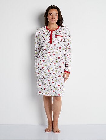 Chemise de nuit boutonnée coton imprimé mi longue - afibel