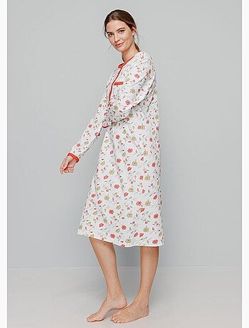 Chemise de nuit boutonnée coton imprimé mi longue - afibel