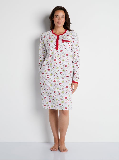 Chemise de nuit boutonnée coton imprimé mi longue - afibel - Kiabi Chemise de nuit boutonnée coton imprimé mi longue - afibel - Kiabi