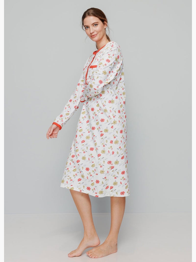 Chemise de nuit boutonnée coton imprimé mi longue - afibel Rouge - Kiabi