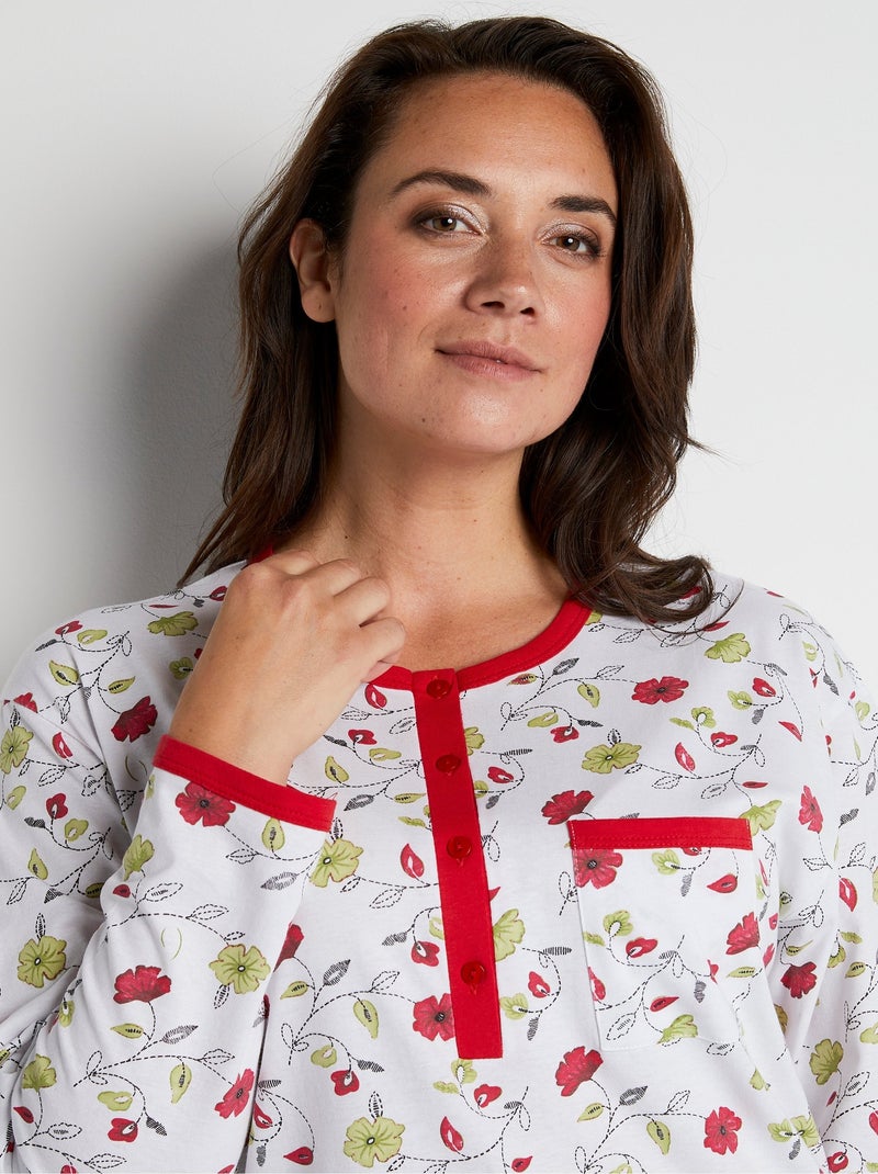 Chemise de nuit boutonnée coton imprimé mi longue - afibel Rouge - Kiabi