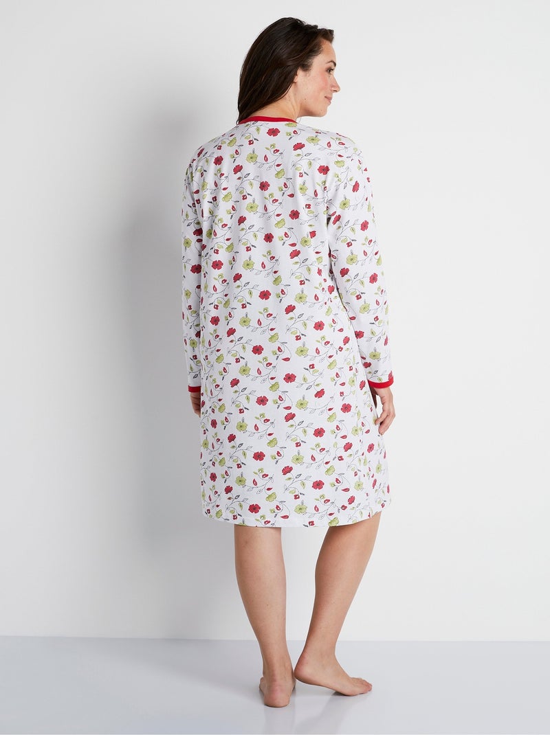Chemise de nuit boutonnée coton imprimé mi longue N/A - Kiabi