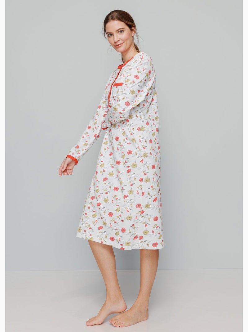 Chemise de nuit boutonnée coton imprimé mi longue N/A - Kiabi