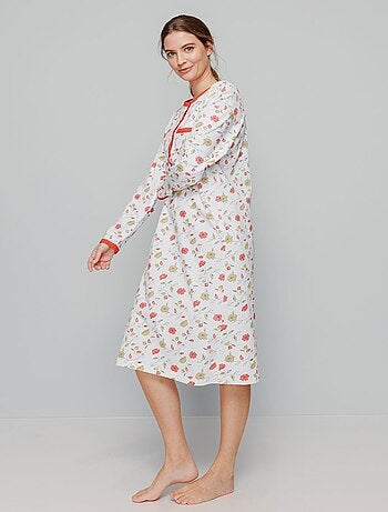 Chemise de nuit boutonnée coton imprimé mi longue