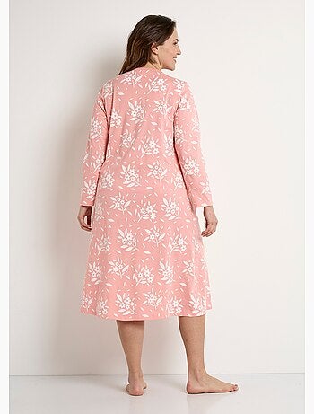 Chemise de nuit boutonnée coton mi longue fleurie - Afibel