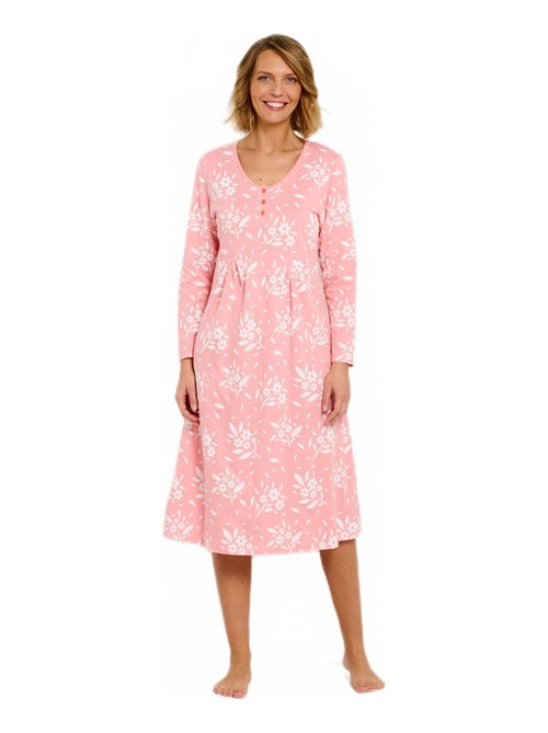 Chemise de nuit boutonnée coton mi longue fleurie - Afibel - Kiabi Chemise de nuit boutonnée coton mi longue fleurie - Afibel - Kiabi