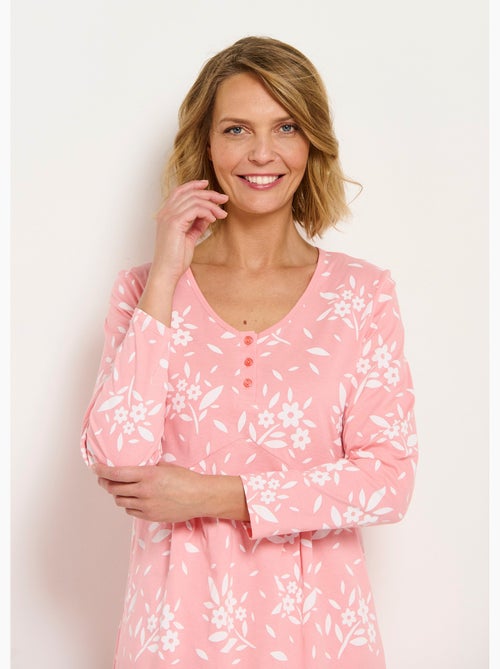 Chemise de nuit boutonnée coton mi longue fleurie - Afibel - Kiabi Chemise de nuit boutonnée coton mi longue fleurie - Afibel - Kiabi