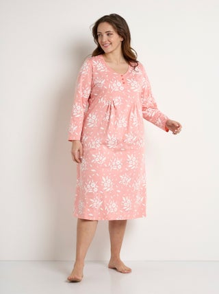 Chemise de nuit boutonnée coton mi longue fleurie