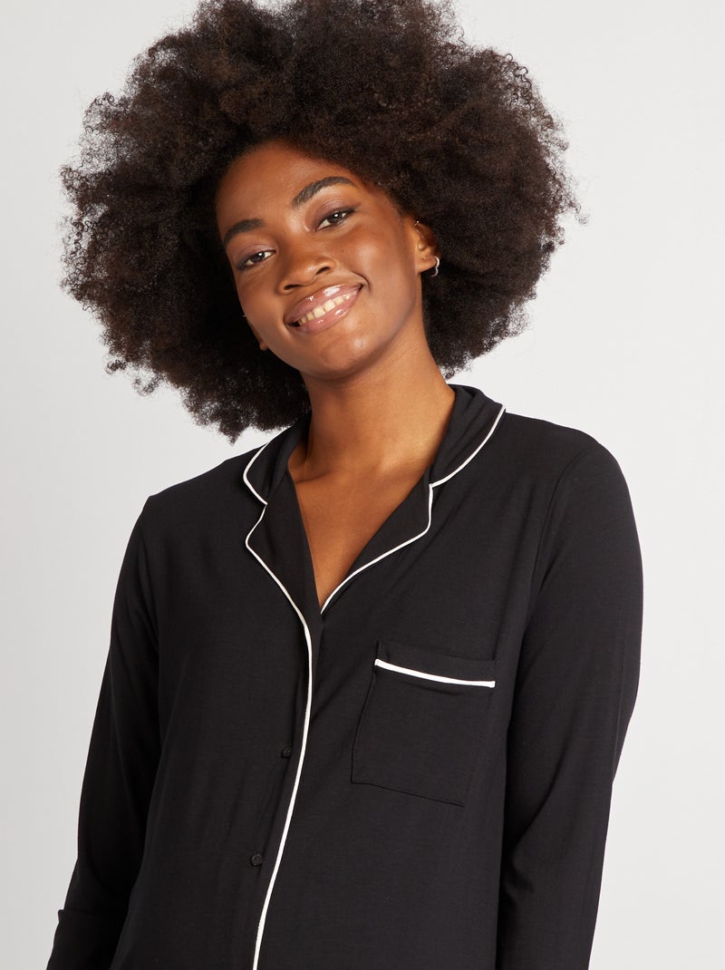 Chemise de nuit boutonnée noir - Kiabi