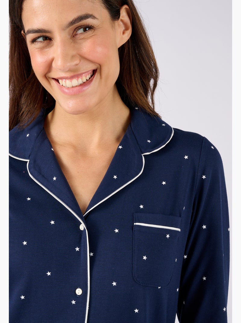 Chemise de nuit boutonnée Thermolactyl - Damart Bleu - Kiabi