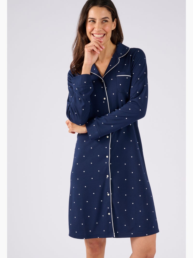 Chemise de nuit boutonnée Thermolactyl - Damart Bleu - Kiabi
